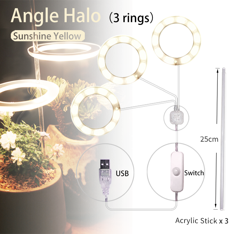 Angel Three Rings Grow Light Dc5v Usb Phytolamp Led Full Spectrum Lamp For Indoor Plant Seedlings Home Flower Succulet